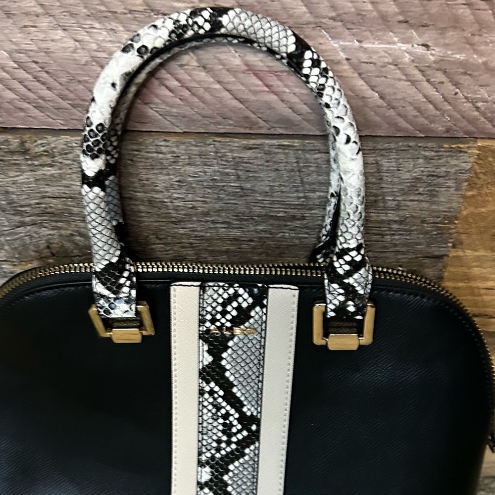 ALDO Black Satchel Handbag with Snake Print Handles & Crossbody Strap - Picture 2 of 9
